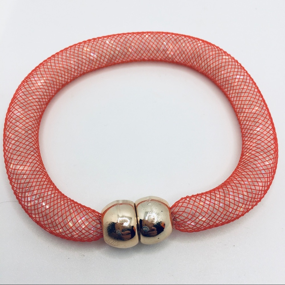 BRACELET MESH PINK MAGNETIC GOLD TONE CLASP!